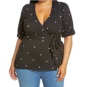 new Halogen 2X polka dot wrap side tie knit top blouse TB 3116